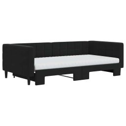 vidaXL Slaapbank onderschuifbed en matrassen 100x200 cm fluweel zwart