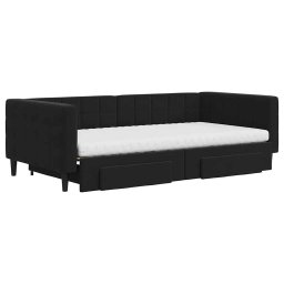 vidaXL Slaapbank met onderschuifbed en lades 100x200 cm fluweel zwart