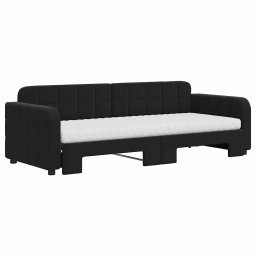 vidaXL Slaapbank onderschuifbed en matrassen 80x200 cm fluweel zwart