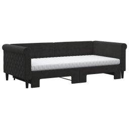 vidaXL Slaapbank onderschuifbed en matrassen 90x190 cm fluweel zwart