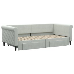 vidaXL Slaapbank onderschuifbed en lades 90x190 cm fluweel lichtgrijs