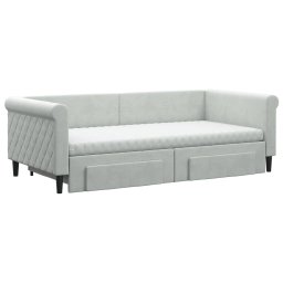 vidaXL Slaapbank onderschuifbed en lades 90x190 cm fluweel lichtgrijs