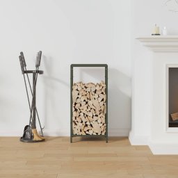 vidaXL Brandhoutrek 34x25x70 cm koudgewalst staal olijfgroen