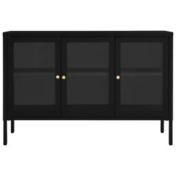 vidaXL Dressoir 105x35x70 cm staal en glas zwart