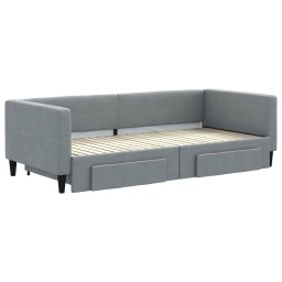 vidaXL Slaapbank met onderschuifbed en lades 90x200 cm stof lichtgrijs