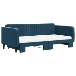vidaXL Slaapbank onderschuifbed en matrassen 100x200 cm fluweel blauw