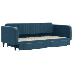 vidaXL Slaapbank met onderschuifbed en lades 100x200 cm fluweel blauw