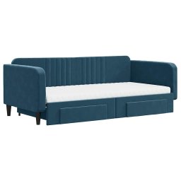 vidaXL Slaapbank met onderschuifbed en lades 100x200 cm fluweel blauw