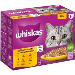 12x85g 1+ Adult Gevogelte-selectie in Gelei Whiskas Kattenvoer Maaltijdzakjes