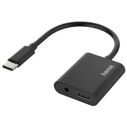 Hama Audio-adapter, 2in1, USB-C-St. - 3,5-mm-jack/USB-C-aansl., audio + opladen Mini jack kabel Zwart