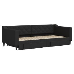 vidaXL Slaapbank met onderschuifbed en lades 90x200 cm stof zwart