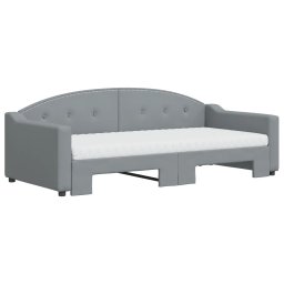 vidaXL Slaapbank onderschuifbed en matrassen 90x190 cm stof lichtgrijs