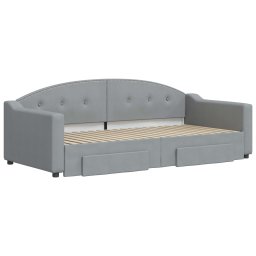 vidaXL Slaapbank met onderschuifbed en lades 90x190 cm stof lichtgrijs
