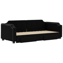 vidaXL Slaapbank met onderschuifbed en lades 90x200 cm stof zwart