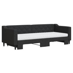 vidaXL Slaapbank met onderschuifbed en matrassen 80x200 cm stof zwart