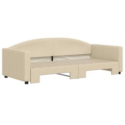 vidaXL Slaapbank met onderschuifbed 90x200 cm stof crèmekleurig