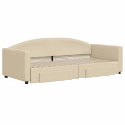 vidaXL Slaapbank met onderschuifbed en lades 90x200 cm stof crèmekleur