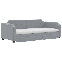 vidaXL Slaapbank met onderschuifbed en lades 80x200 cm stof lichtgrijs