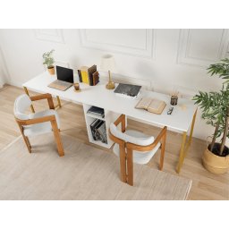 Bureau 2 personen TWINNA 240 cm wit/goud