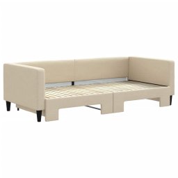 vidaXL Slaapbank met onderschuifbed 90x200 cm stof crèmekleurig