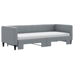 vidaXL Slaapbank onderschuifbed en matrassen 80x200 cm stof lichtgrijs