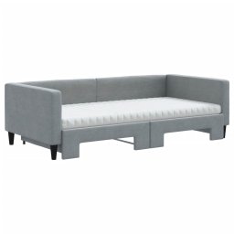vidaXL Slaapbank onderschuifbed matrassen 100x200 cm stof lichtgrijs