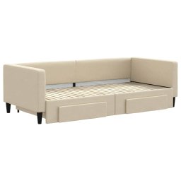vidaXL Slaapbank met onderschuifbed en lades 90x200 cm stof crèmekleur