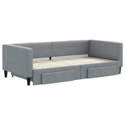 vidaXL Slaapbank onderschuifbed en lades 100x200 cm stof lichtgrijs