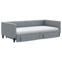 vidaXL Slaapbank onderschuifbed en lades 100x200 cm stof lichtgrijs