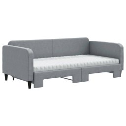 vidaXL Slaapbank onderschuifbed matrassen 100x200 cm stof lichtgrijs