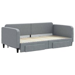 vidaXL Slaapbank onderschuifbed en lades 100x200 cm stof lichtgrijs