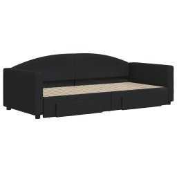 vidaXL Slaapbank met onderschuifbed en lades 90x200 cm stof zwart