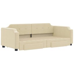 vidaXL Slaapbank met onderschuifbed en lades 100x200 cm stof crème