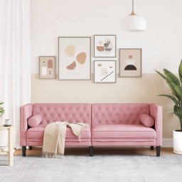 vidaXL Driezitsbank Chesterfield-stijl met bolsters fluweel roze