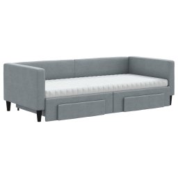 vidaXL Slaapbank met onderschuifbed en lades 90x190 cm stof lichtgrijs