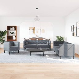 vidaXL 3-delige Loungeset Chesterfield en bolsters fluweel donkergrijs