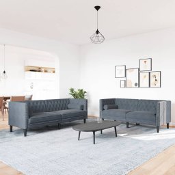 vidaXL 2-delige Loungeset Chesterfield en bolsters fluweel donkergrijs