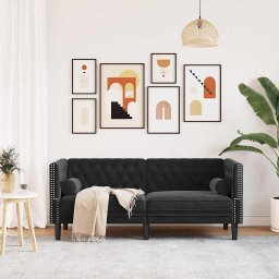 vidaXL Tweezitsbank Chesterfield-stijl en bolsters fluweel zwart