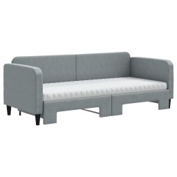vidaXL Slaapbank onderschuifbed en matrassen 80x200 cm stof lichtgrijs