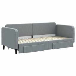 vidaXL Slaapbank met onderschuifbed en lades 80x200 cm stof lichtgrijs