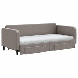 vidaXL Slaapbank met onderschuifbed en lades 90x200 cm stof taupe