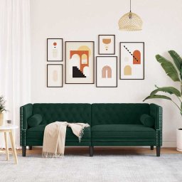 vidaXL Driezitsbank Chesterfield-stijl en bolsters fluweel donkergroen