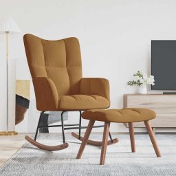 vidaXL Schommelstoel met kruk bruin fluweel