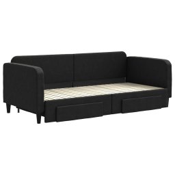 vidaXL Slaapbank met onderschuifbed en lades 90x200 cm stof zwart