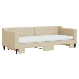 vidaXL Slaapbank met onderschuifbed en matrassen 80x200 cm stof crème