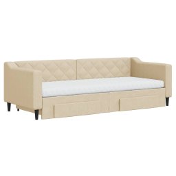 vidaXL Slaapbank met onderschuifbed en lades 80x200 cm stof crèmekleur