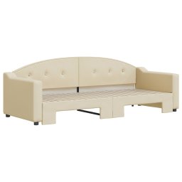 vidaXL Slaapbank met onderschuifbed 80x200 cm stof crèmekleurig