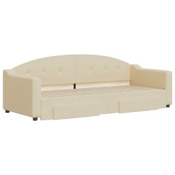 vidaXL Slaapbank met onderschuifbed en lades 80x200 cm stof crèmekleur