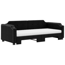 vidaXL Slaapbank met onderschuifbed en matrassen 90x190 cm stof zwart