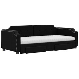 vidaXL Slaapbank met onderschuifbed en lades 90x190 cm stof zwart